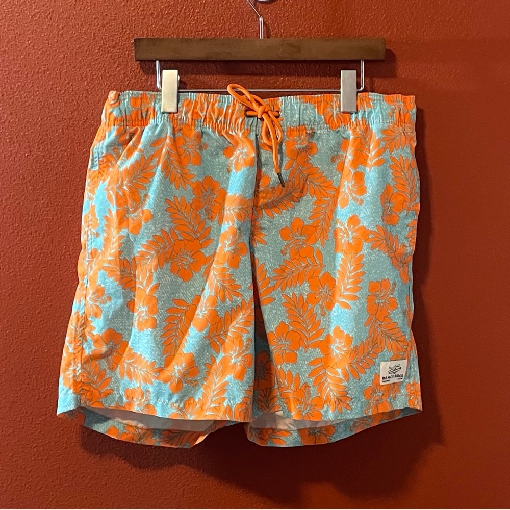 Beach Bros‎ Men’s 6” Hawaiian Hibiscus All Over Print Lined Swim Trunks Shorts